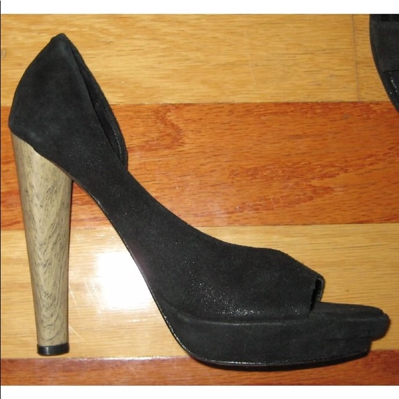 NEW MAX AZRIA BLACK SUEDE PLATFORM ULTRA HIGH HEELS PEEP TOE JACD 38 7.5 NWOT - Picture 6 of 8